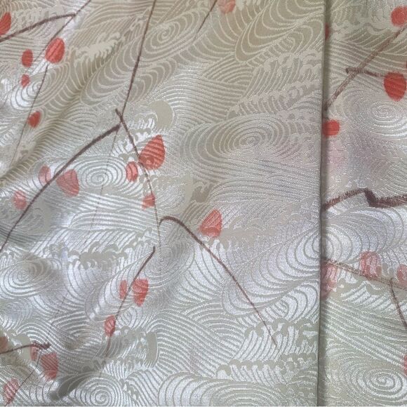 Vintage Pale Yellow W/Branches+Small Red Blossom/Berries Haori Jacket - Picture 5 of 10